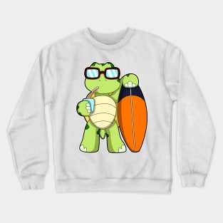 Turtle as Surfer with Surfboard & Drink Crewneck Sweatshirt